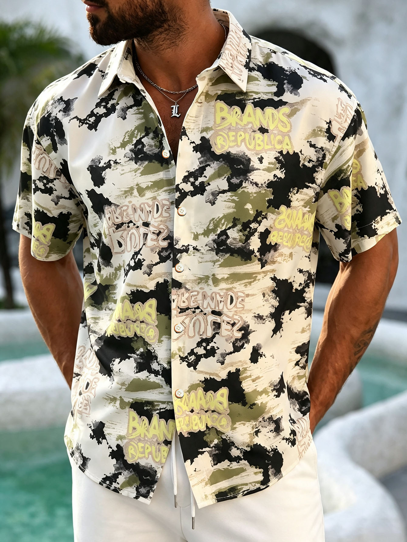 ["Hawaiian shirt","tropical print shirt","vacation wear for men"]