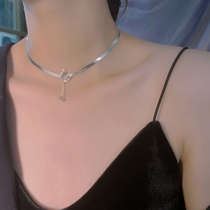S925 Sterling Silver Flat Snake Bone Necklace