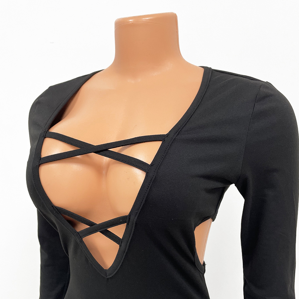 Women's Fashion Skinny Hollow Long Sleeve Jumpsuit - Image 6