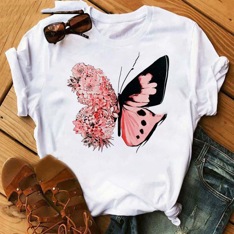 Title 13, Loose Round Neck White Ladies Casual T Shirt Wi...