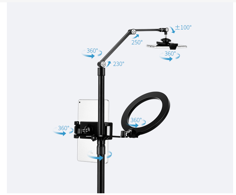Mobile Phone Tablet Stand Shooting With Fill Light Floor Vertical Folding Rotation - Image 2