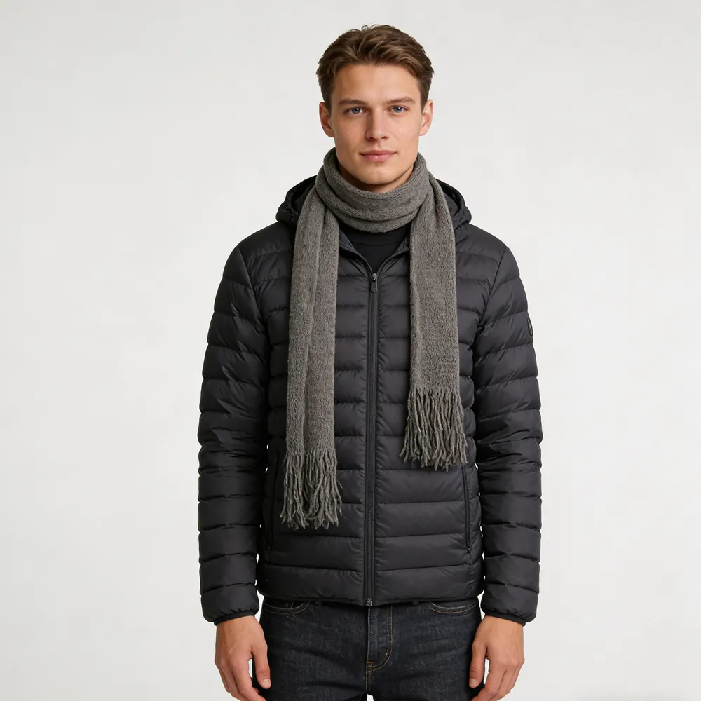 Lightweight Grey Skinny Scarf, Narrow Width