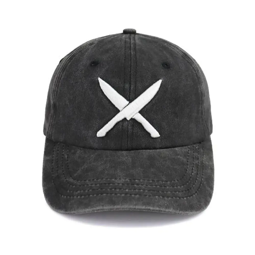 2pcs Knives Black Hat For Women Men, Adjustable Embroidered Wash Cotton Baseball Cap