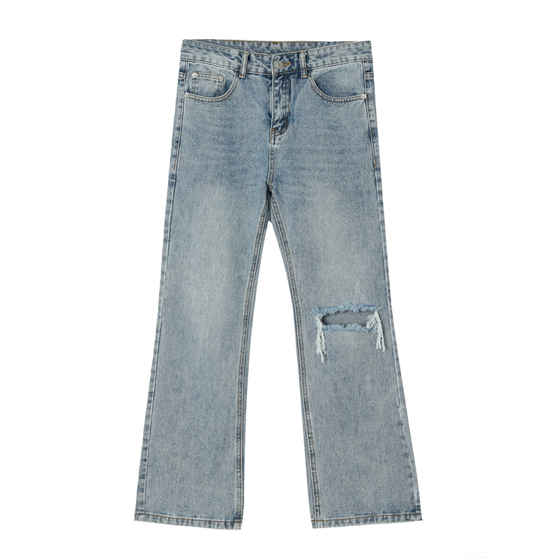 Light Blue High-end Niche Niche Knee Ripped Jeans