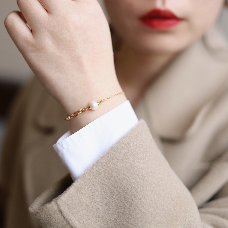7 To 8mm Titanium Steel Freshwater Pearl Ball Adjustment Bracelet