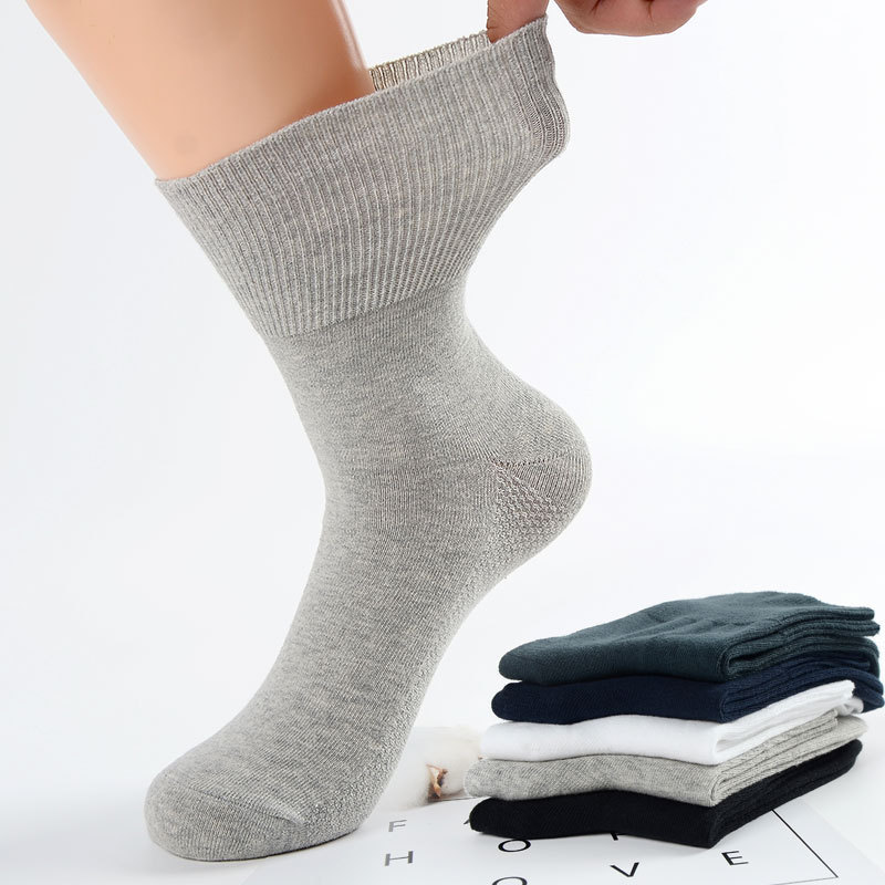 Men's Loose Cotton Socks Solid Color Double Needle Breathable Sweat Absorption