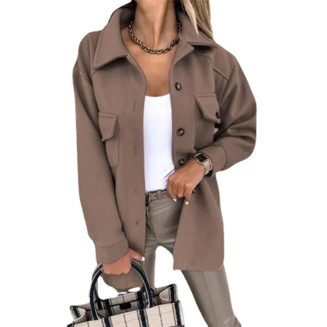 Lapel Button Lace Up Women's Woolen Jacket Brown - Shop at LoveMi