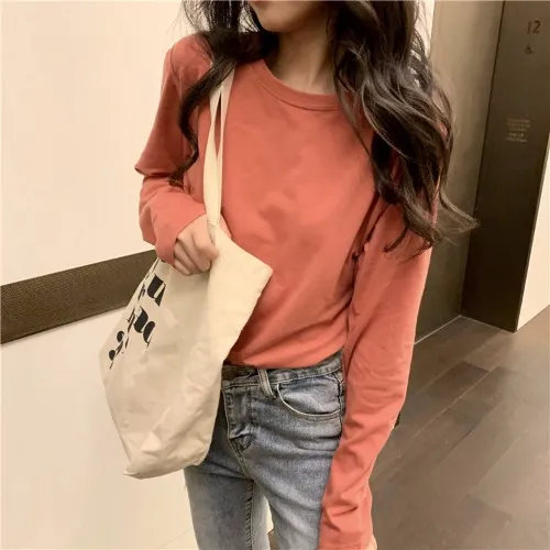 Bottoming Shirt Long Sleeve T shirt Women''s Wear Clothes Early Brick Red - Shop at LoveMi