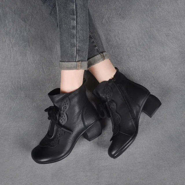 Autumn And Winter New National Style Cowhide Ankle Boots Black - Shop at LoveMi