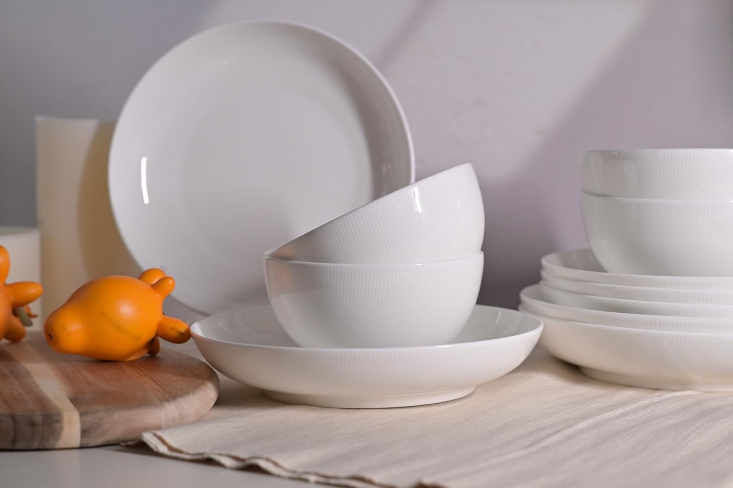 Service de table setaria bone china, 12 pièces, service pour 4, assiettes, plats