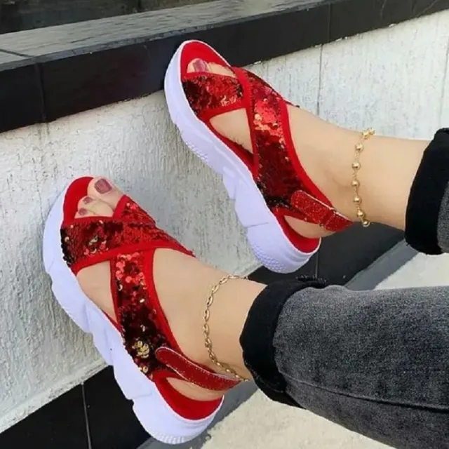 Women's Fashion Comfortable Platform Sequin Sandals Red - Shop at LoveMi