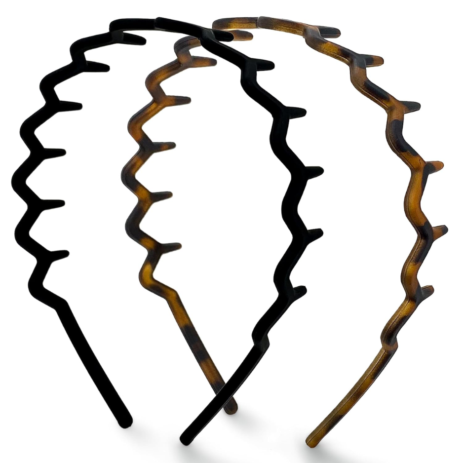 2 bandeaux Zig Zag pour femmes, bandeaux noirs et motif tortue, accessoires pour cheveux extensibles antidérapants