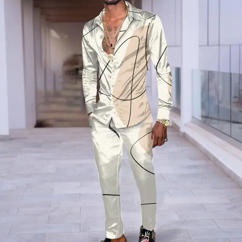 Hip Hop Hong Kong Style Fashion 3D Printing Casual Long Sleeve Shirt Suit