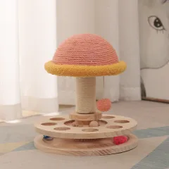 Solid Wood Turntable Cat Toy Sisal Grinding Claw - Hot Wheels With Pillars - View 1