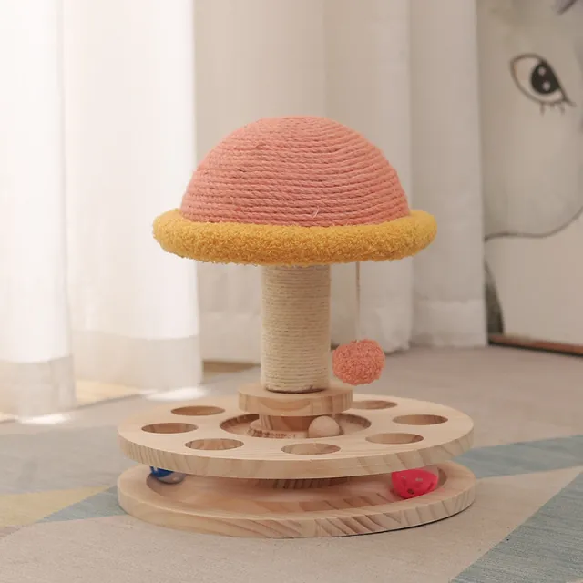 Solid Wood Turntable Cat Toy Sisal Grinding Claw Hot Wheels With Pillars - Shop at LoveMi