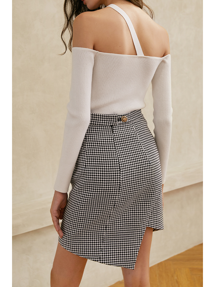 Women's Design Sense Houndstooth Irregular Skirt