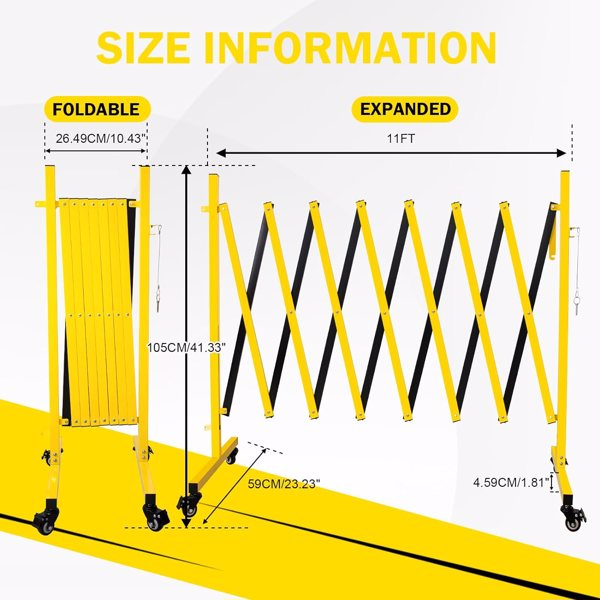 Metal Expandable Barricade, 11 Feet Retractable Fence Outdoor, Mobile Safety Barrier Gate, Easily Assembled Expanding Gate With Casters, Collapsible Accordion Barricade Gate Outdoor — foto 2