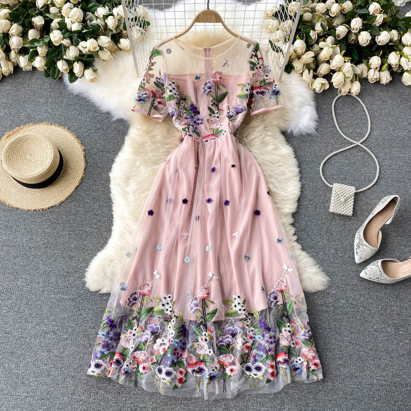 Embroidered High-Waist Midi Dress, picture 4 of 5