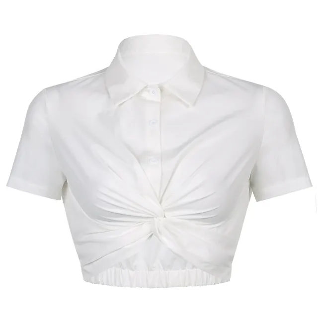 Women's Design Twist Solid Color Short Sleeve T Shirt White - Shop at LoveMi