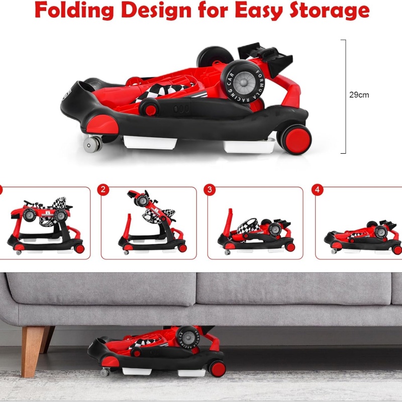 4-in-1 Baby Push Walker With Adjustable Height And Speed - Red 3