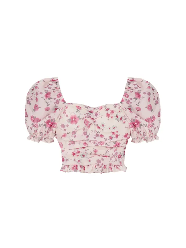 French Slim Floral Short Sleeved Shirt Decor - Shop at LoveMi