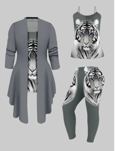 Fashionable Women's Vest, Camisole Jacket, And Pants 3 piece Set Gray - Shop at LoveMi