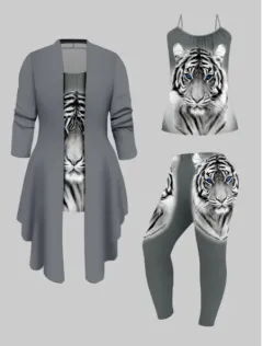 Fashionable Women's Vest, Camisole Jacket, And Pants 3-piece Set - Gray - View 1