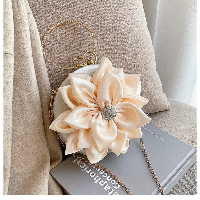 Evening Bag Flower Bag Wristlet Diamond Shoulder Messenger Bag Beige - Shop at LoveMi