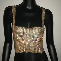 Bling Rhinestones Party Crop Top Full Diamonds Sequins Top - Figure1-M - View 1