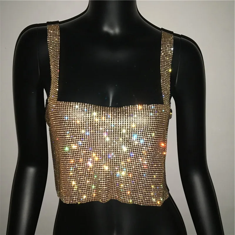 Bling Rhinestones Party Crop Top Full Diamonds Sequins Top - Figure1-Xs