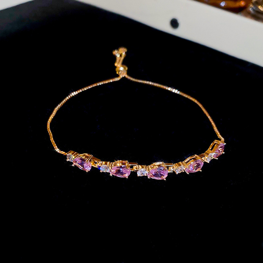 18K Gold Filled Colorful Oval CZ Adjustable Bracelet Exquisite Pull-out Wristband Elegant Ladies' Jewelry