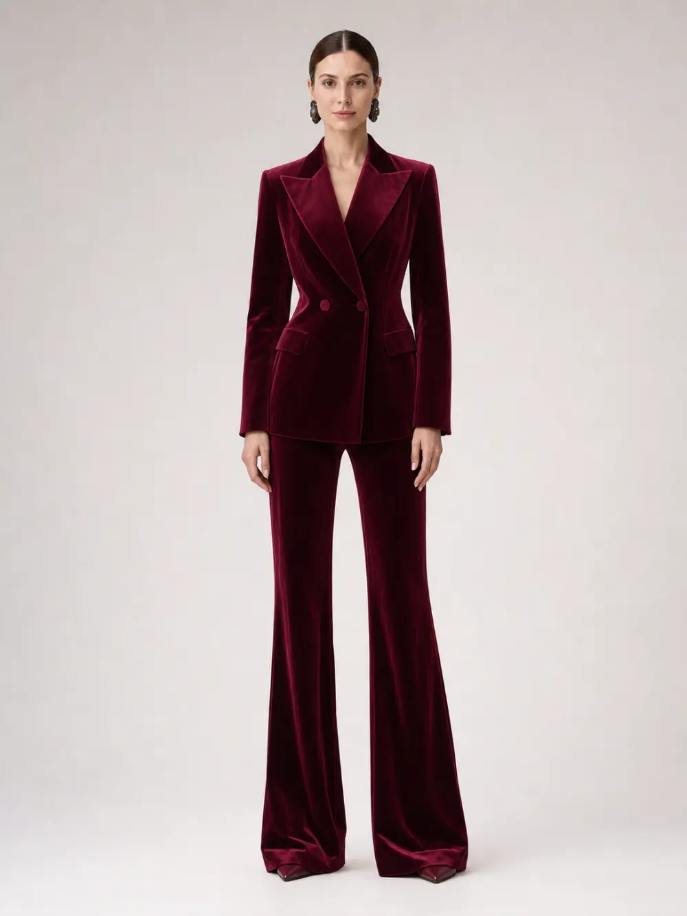 Lucia Wine-Burgundy Velvet-Look Suit Set