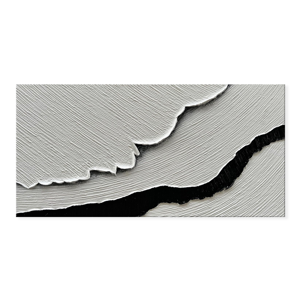 Black White Sea Waves Abstract Paintings Hand-painted Wall Art Horizontal Oil Painting Textured Art Home Living Room Bedroom Decor