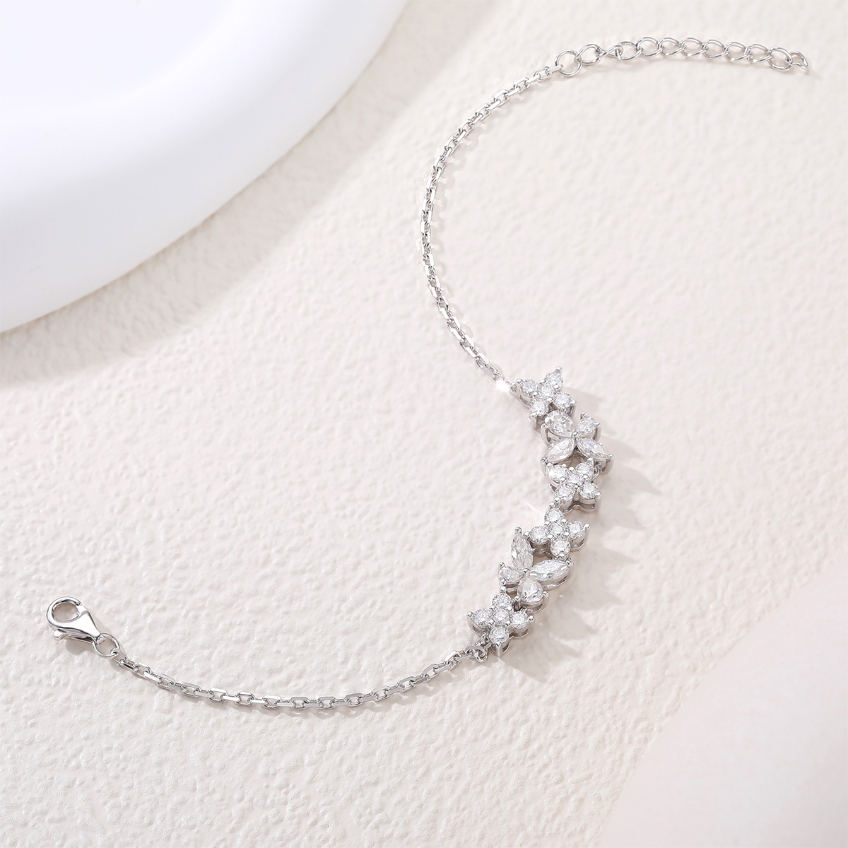 Bracelet Papillon en Argent 925 Plaqué Platine, Moissanite Bleu Encre
