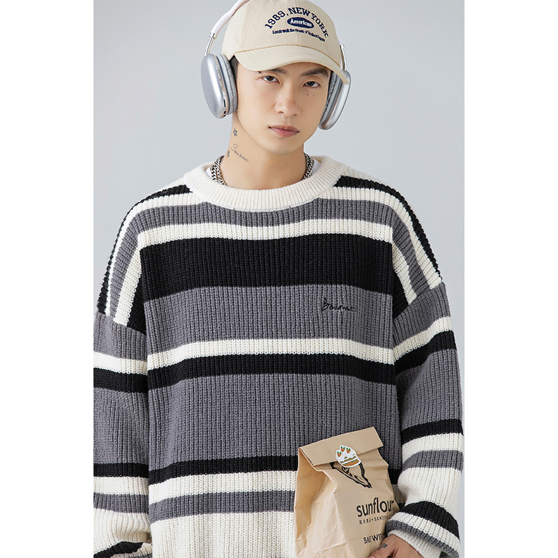 Men's Contrast Color Striped Sweater Men's Retro