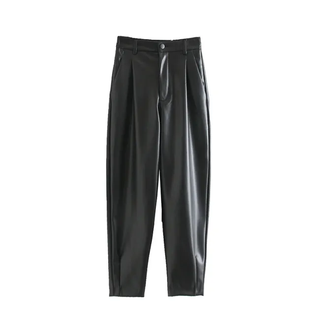 Women's Casual Faux Leather Trousers Black - Shop at LoveMi