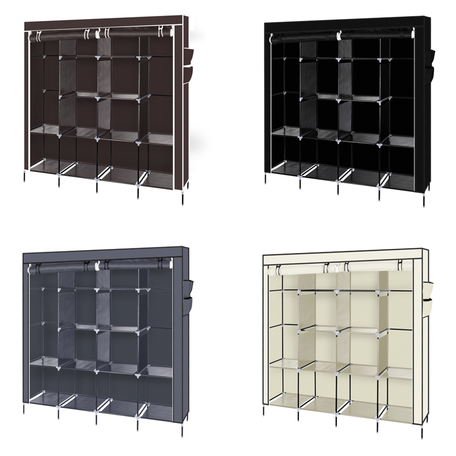 67 Inch Clothes Closet Portable Wardrobe Clothes Storage Rack 12 Shelves 4 Side Pockets Gray