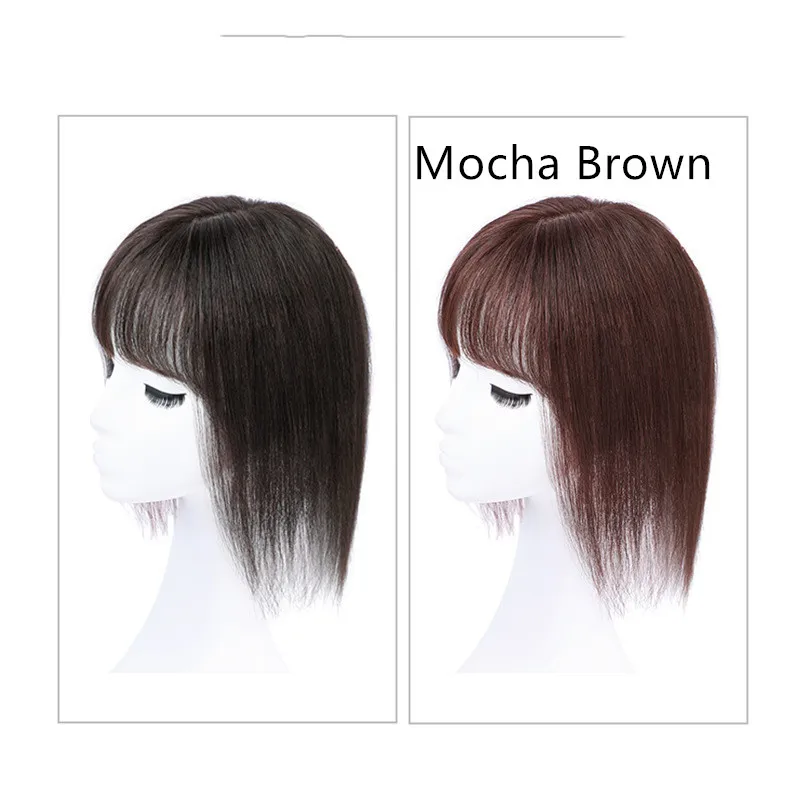 Real Hair Needle Air Bangs Replacement Block Top Of The Head - Mocha Brown