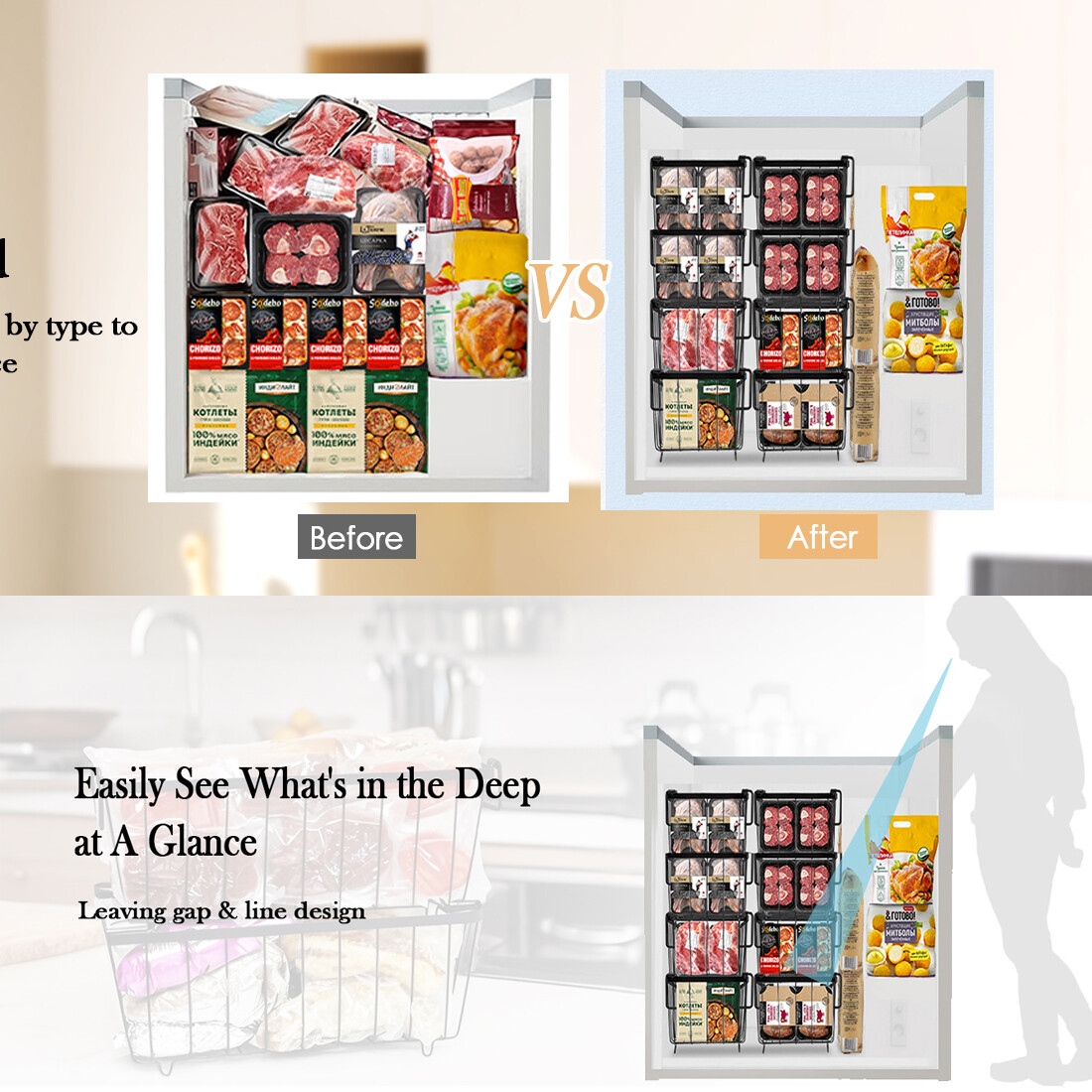 Chest Freezer Baskets - 5 Pack Stackable Organiser Ches Black — image 2