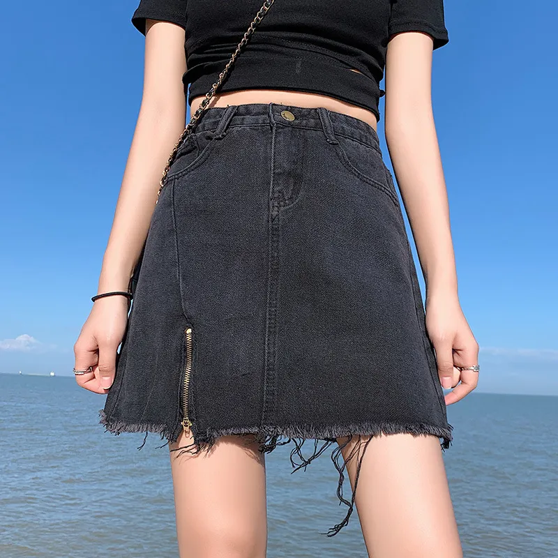 Women's Fashion High Waist Slim Denim Skirt - Black