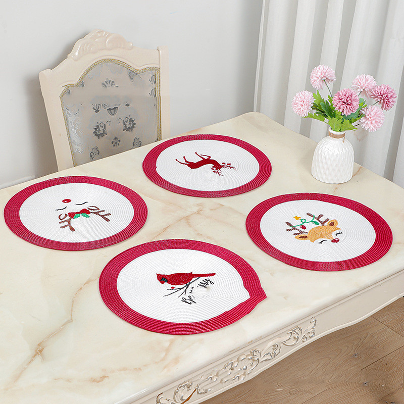 Christmas PVC Embroidered Placemat (Black)
