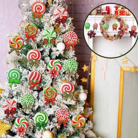 24 Pieces Peppermint Christmas Tree Colorful Wood