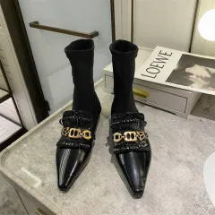 Martin Boots Flat Patent Leather Wool Socks And Ankle Boots - Black - View 1