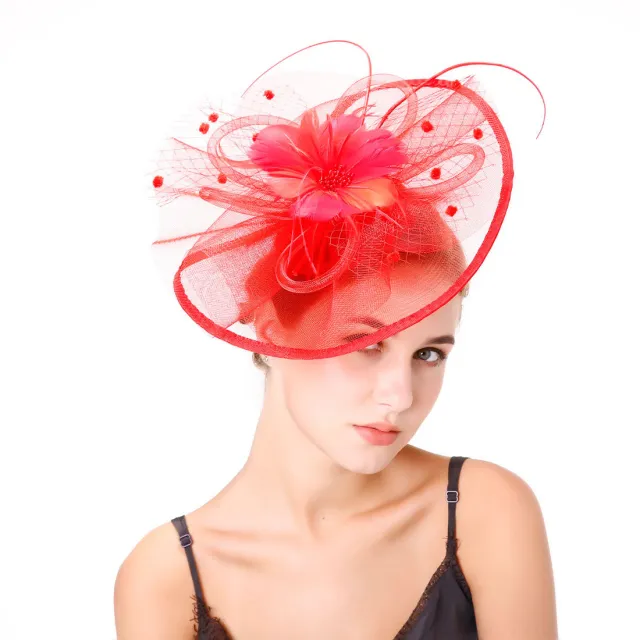 Women's Festival Hat Mesh Hair Clip Headgear Red - Shop at LoveMi
