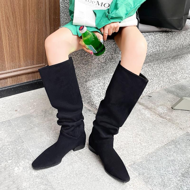 Women's Wrinkled Suede High Boots