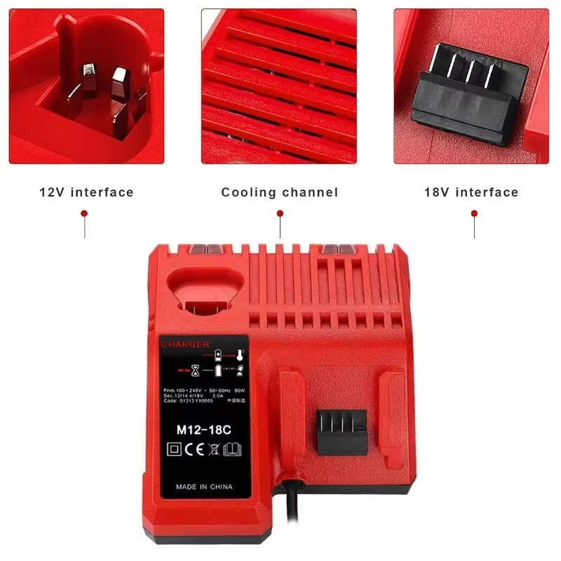 Replacement Li-ion Battery Charger Multi Voltage Charger For Milwaukee M18 14.4V-18V 48-11-1850 48-11-1840 48-11-1828 48-11-1815
