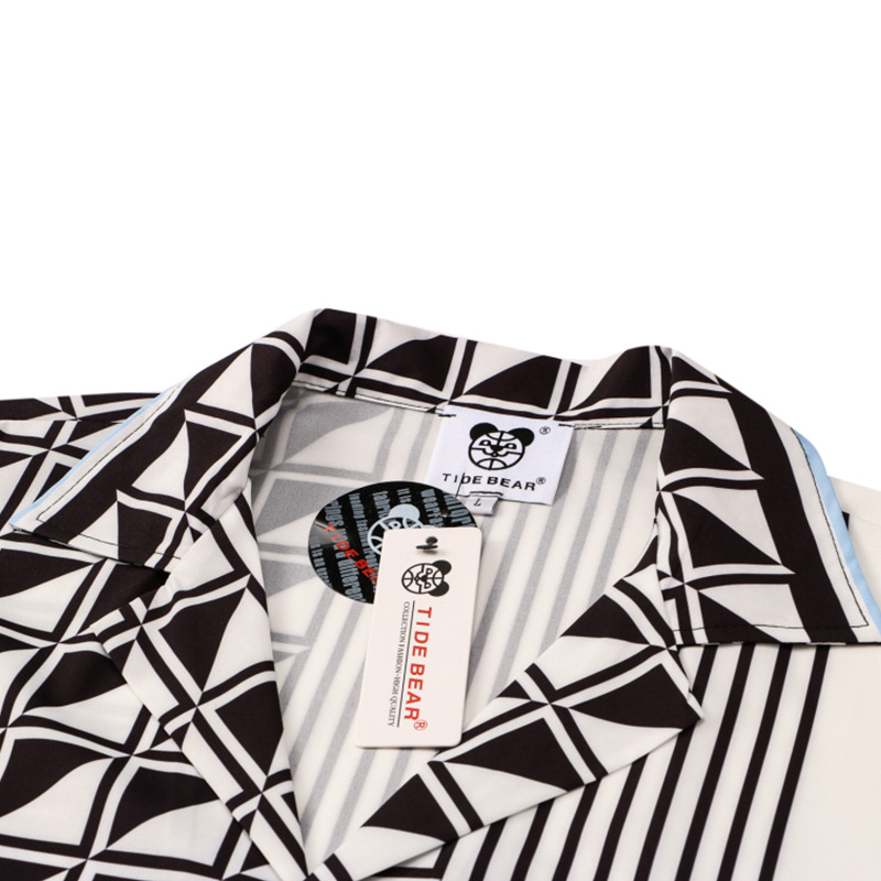 High Street Hawaiian Flower Shirt Statue Full Printed Beach Cardigan Short Sleeve Men