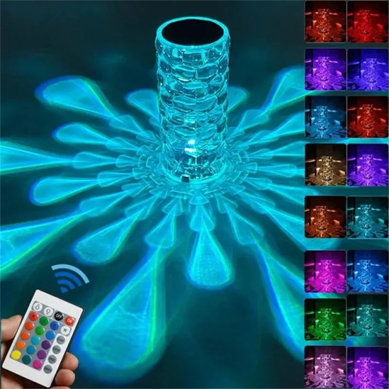 Crystal Table Lamp Rechargeable Diamond Night Light With Teardrop Shape Bedside LED Lights Lamp 3 And 16Color Touch Lamp For Home Bedroom Decor – image 4