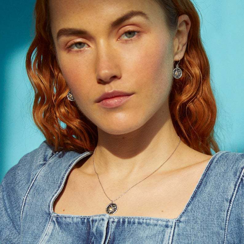 Vintage Silver Sun Moon Fashion Ladies Zircon Necklace Cross Border