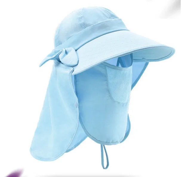Sun Hats For Women Summer Sun Visor Hat With Big Heads Wide Brim Beach Hat Omnibearing UV Female Caps Face Neck Protection Light Blue - Shop at LoveMi